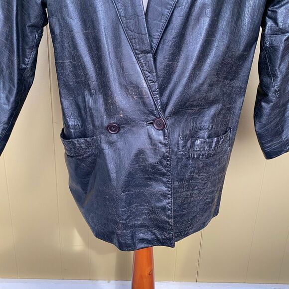 Fidelity Leather men 40 distressed vintage 1 button leather coat black - Picture 2 of 10